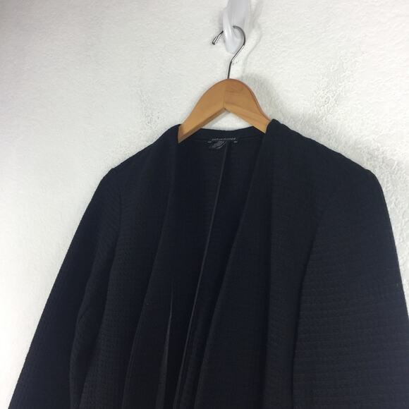 Eileen Fisher Black Geometric Cardi Jacket Small Stretch Textured Open Lagenlook - Picture 8 of 15